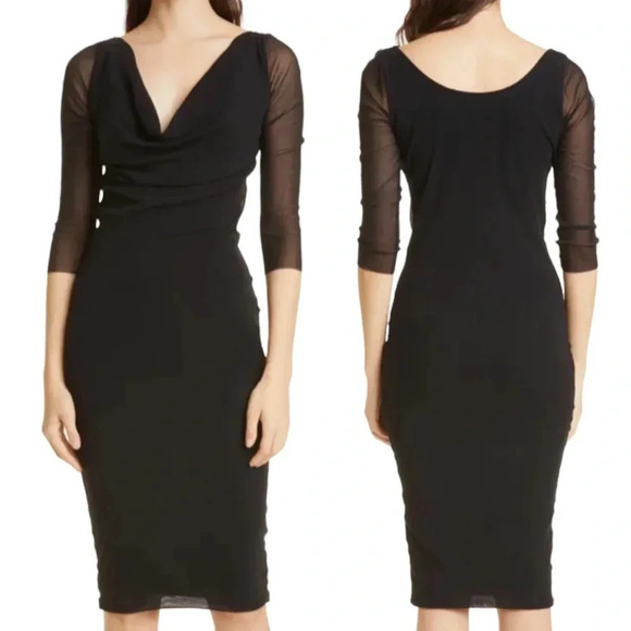 Fuzzi by Jean Paul Gaultier Mesh Cowl Neck V-neck Dress In Nero Black Size M NWT - Picture 1 of 10